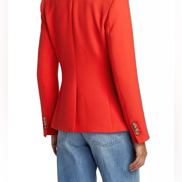 🔖 Veronica Beard Crepe Cutaway Dickey Jacket Flame Red Orange - Picture 5 of 8